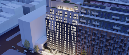 A rendering of the 18-story building at 212 West 124th Street.